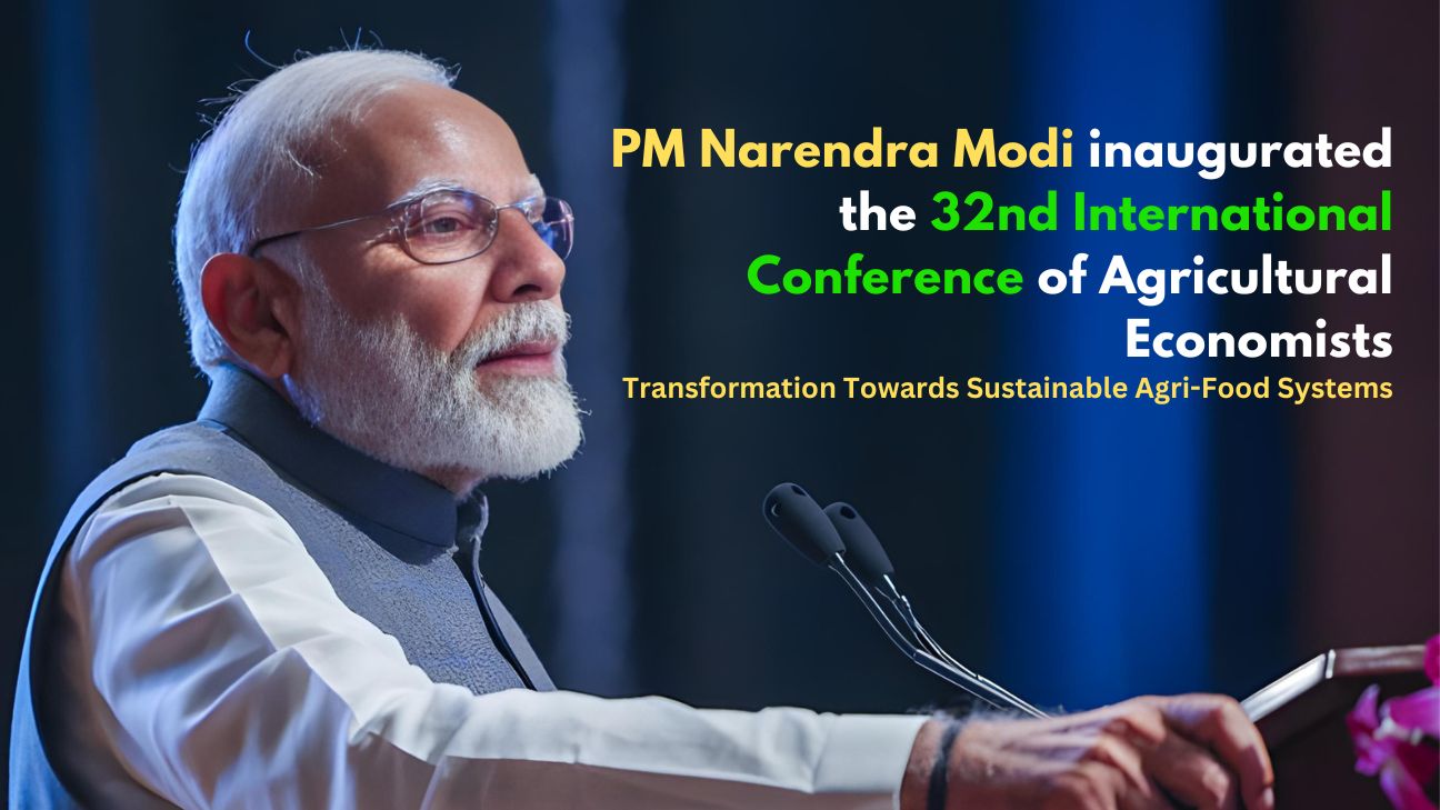 Prime Minister Narendra Modi addressing the 32nd International Conference of Agricultural Economists at the National Agricultural Science Centre Complex in New Delhi.