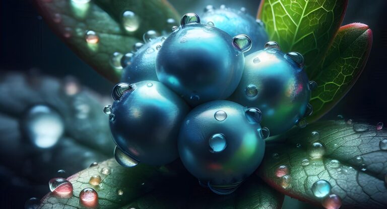 Pollia condensata (marble berry) fruit with intense metallic blue color due to structural coloration, known for being the most vivid natural blue in any biological material.